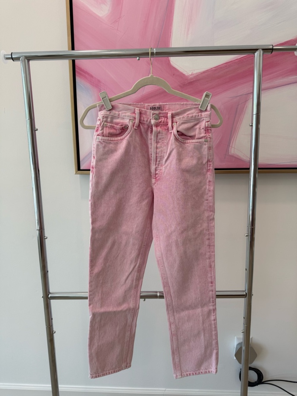 Agolde Pastel Pink Straight Leg Jeans, size 25